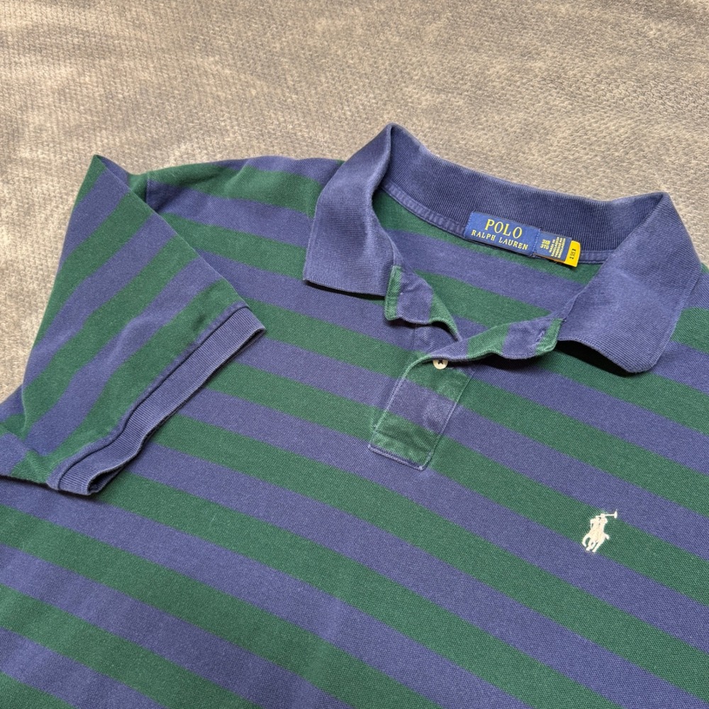 Polo Ralph Lauren Mens 3XB Blue Green Striped Short Sleeve Cotton Polo Shirt